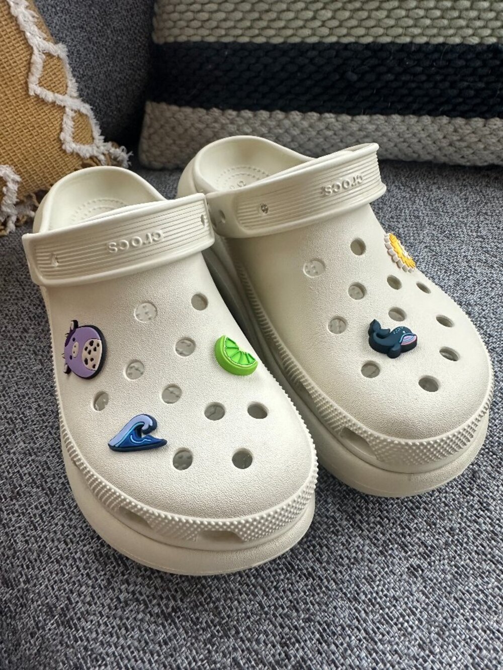 Crocs Classic Platform Clogs "Bone" w/ Jibbitz Charms - Women’s Size 9